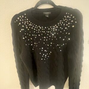 Halogen Black Crew Neck Sweater with Sparkling Embellishments